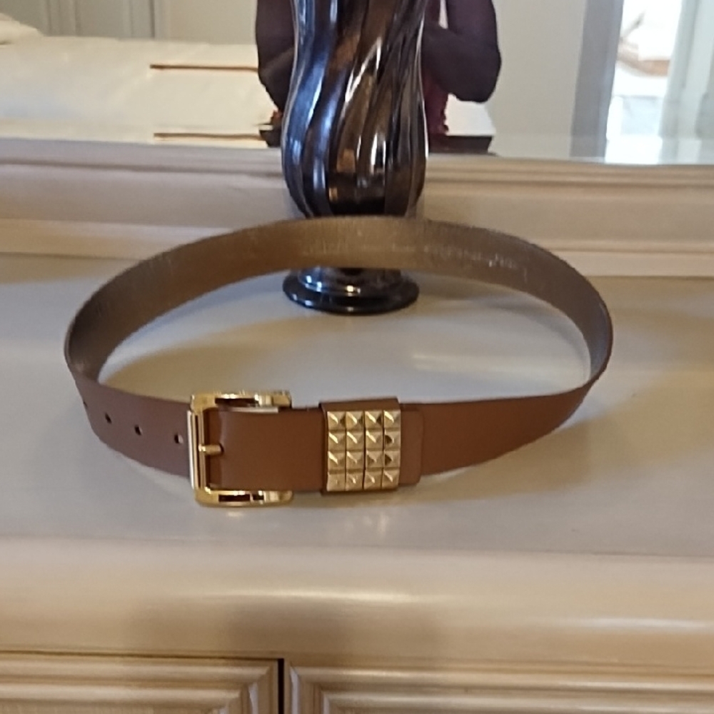 Michael Kors Collection Brown and Gold Leather Belt